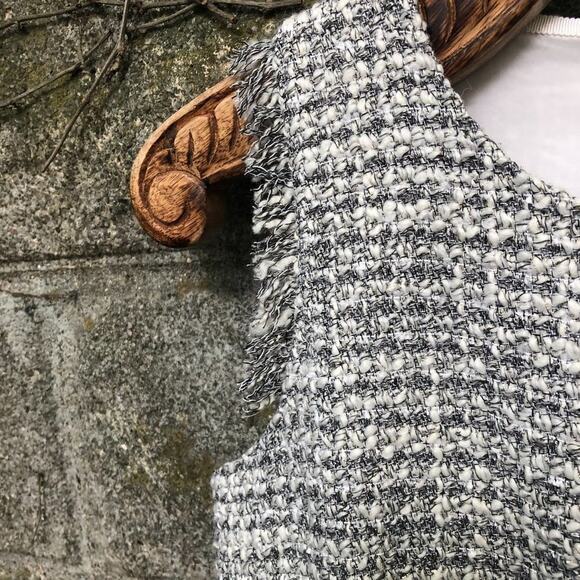 J. Crew Metallic Tweed Fringe Sheath Grey Velvet Banded Waist Knee Length 6 - Picture 5 of 12